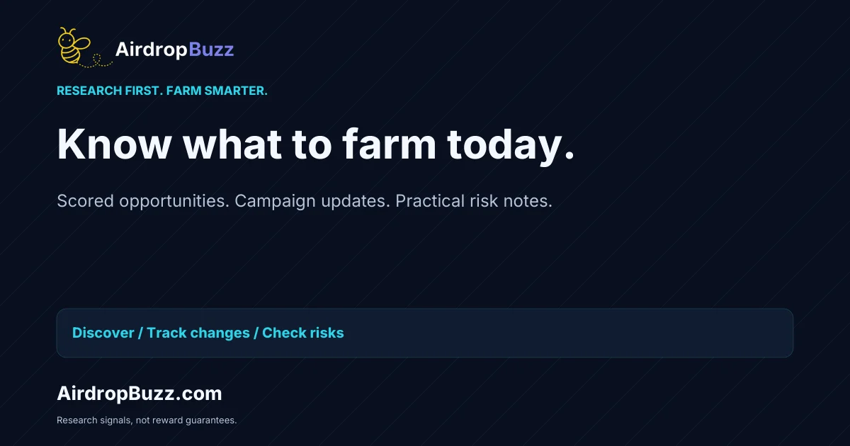 AirdropBuzz: Know what to farm today. Scored opportunities, campaign updates and practical risk notes.