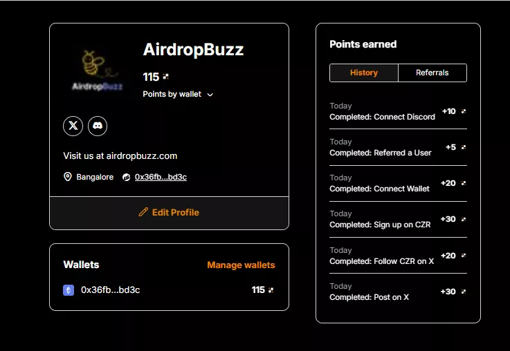 Completed Tasks and Points