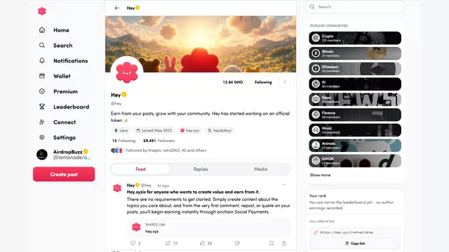 Hey Account on Hey -  hey.xyz/u/hey