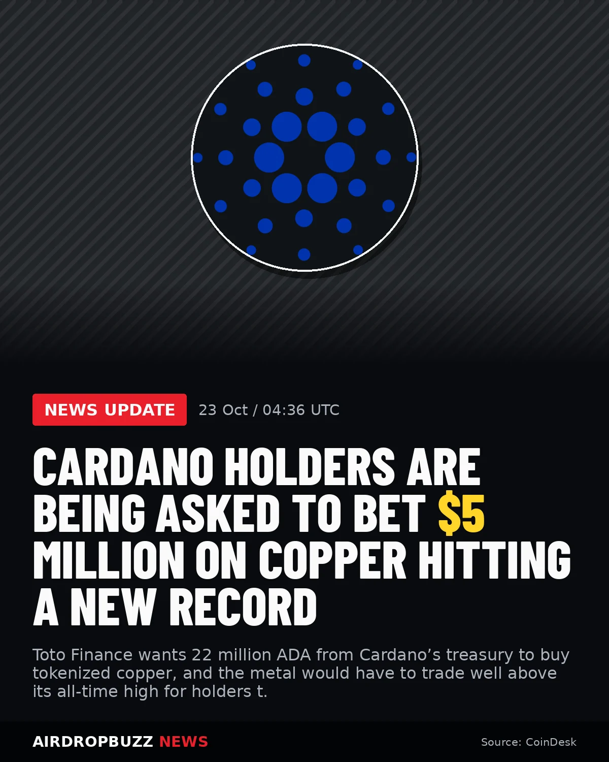 Cardano holders are being asked to bet $5 million on copper hitting…