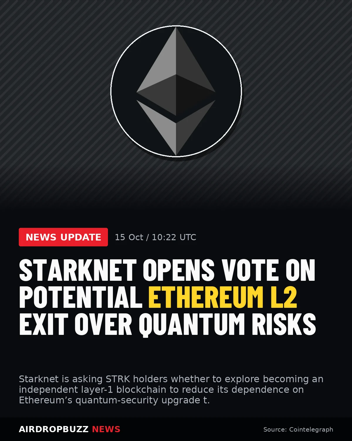 Starknet opens vote on potential Ethereum L2 exit over quantum risks