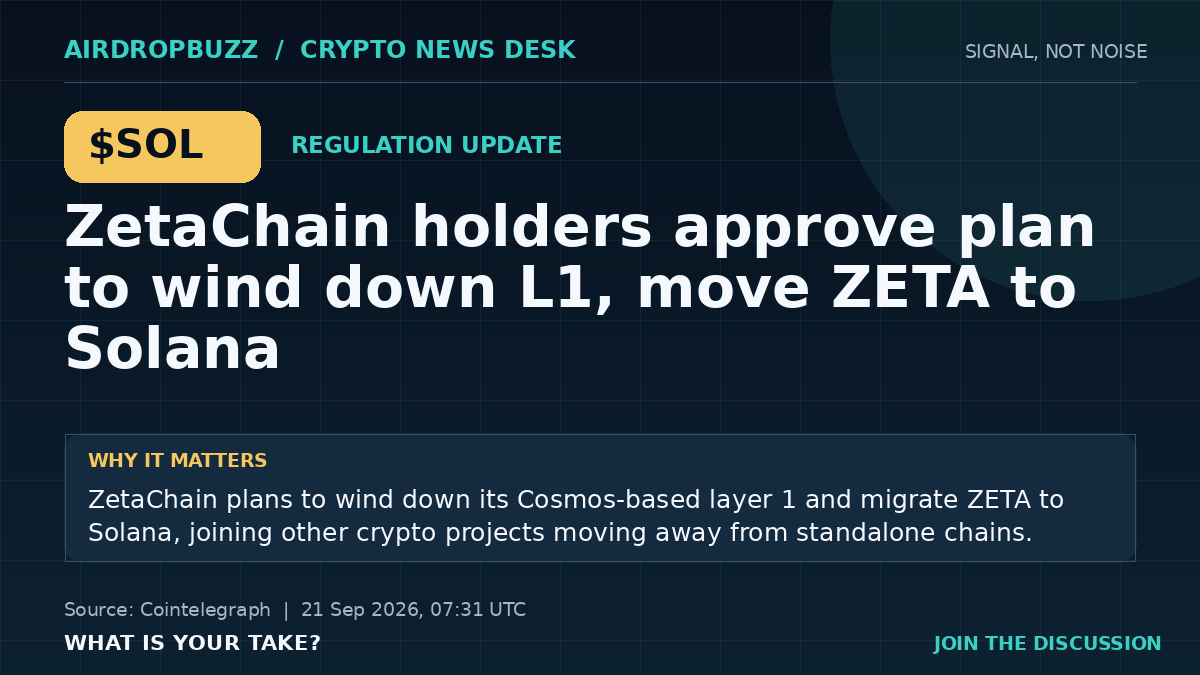 ZetaChain holders approve plan to wind down L1, move ZETA to Solana