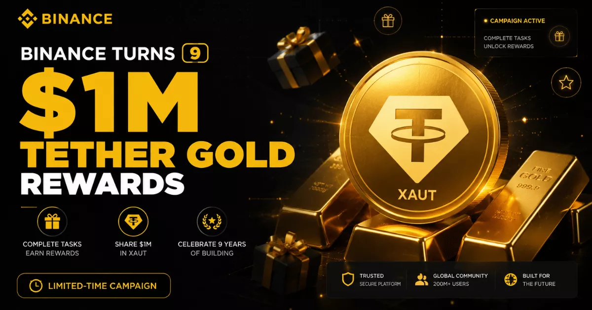 Binance Turns 9 in India With $1M Tether Gold Rewards Campaign