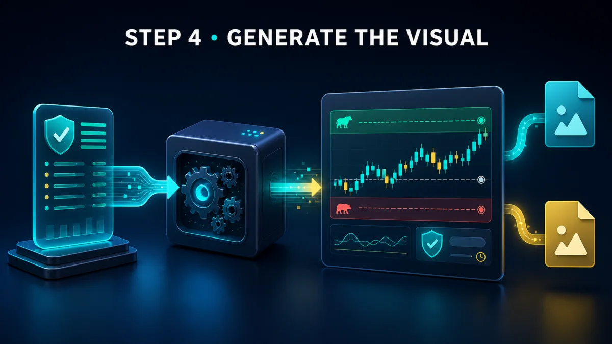 Validated signal data being rendered into a market setup image for social and web use
