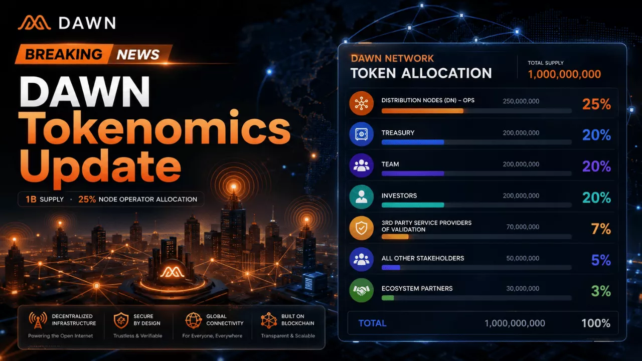 DAWN Tokenomics Lists 25% for Node Operators as TGE Remains TBA